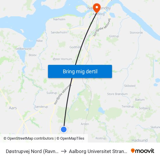 Døstrupvej Nord (Ravnkilde) to Aalborg Universitet Strandvejen map