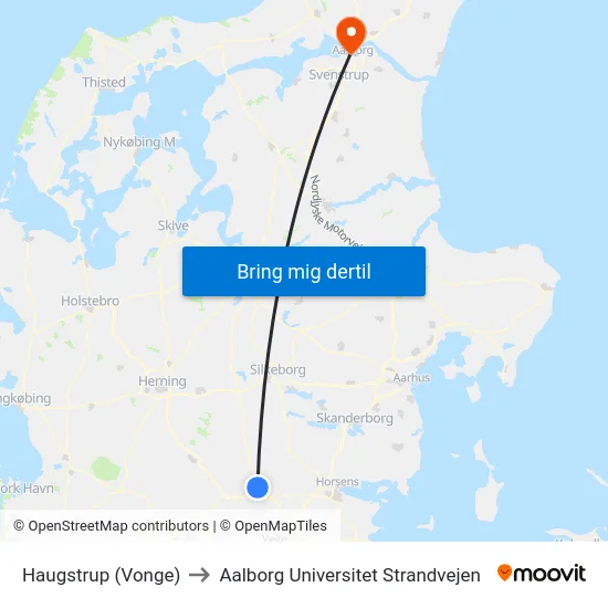 Haugstrup (Vonge) to Aalborg Universitet Strandvejen map