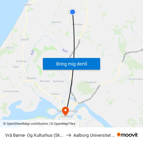Vrå Børne- Og Kulturhus (Skole / Idræts Allé) to Aalborg Universitet Strandvejen map