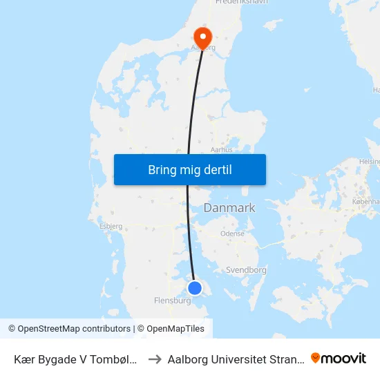 Kær Bygade V Tombølgårdvej to Aalborg Universitet Strandvejen map