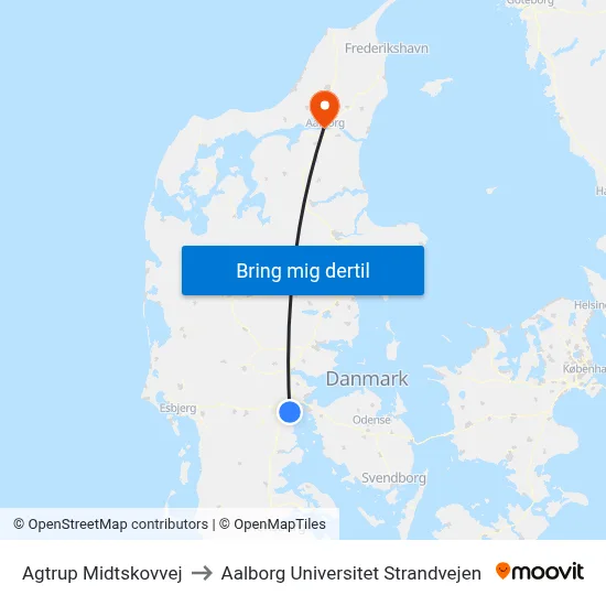 Agtrup Midtskovvej to Aalborg Universitet Strandvejen map