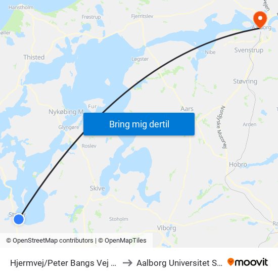 Hjermvej/Peter Bangs Vej (Struer Kom) to Aalborg Universitet Strandvejen map
