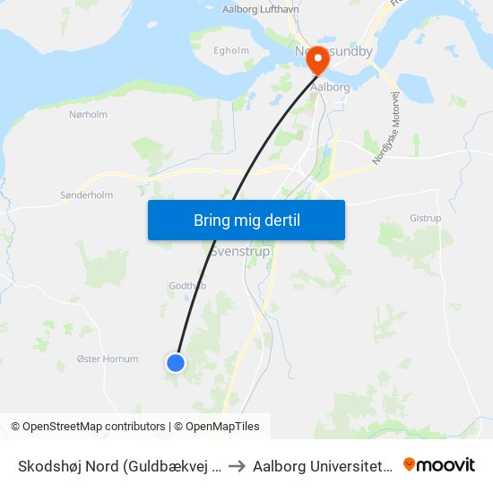 Skodshøj Nord (Guldbækvej / Rebild Komm.) to Aalborg Universitet Strandvejen map