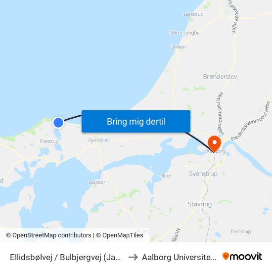 Ellidsbølvej / Bulbjergvej (Jammerbugt Komm.) to Aalborg Universitet Strandvejen map