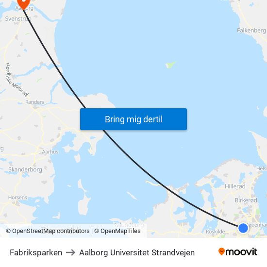 Fabriksparken to Aalborg Universitet Strandvejen map