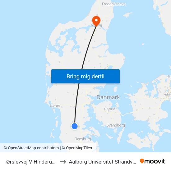 Ørslevvej V Hinderupvej to Aalborg Universitet Strandvejen map