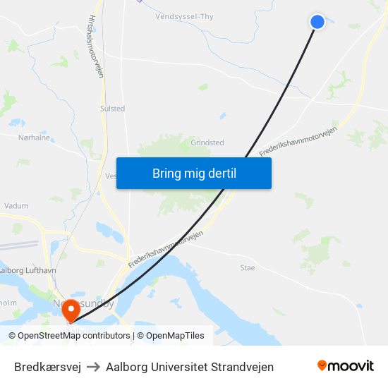 Bredkærsvej to Aalborg Universitet Strandvejen map