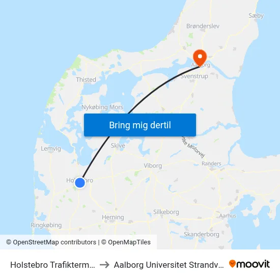 Holstebro Trafikterminal to Aalborg Universitet Strandvejen map