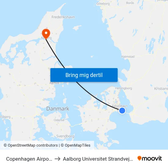 Copenhagen Airport to Aalborg Universitet Strandvejen map