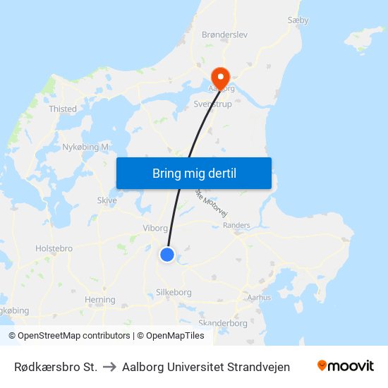 Rødkærsbro St. to Aalborg Universitet Strandvejen map