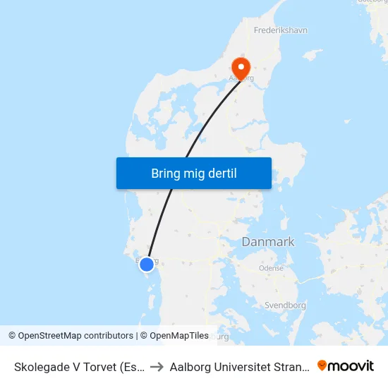 Skolegade V Torvet (Esbjerg) to Aalborg Universitet Strandvejen map