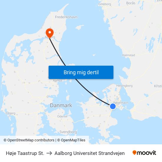 Høje Taastrup St. to Aalborg Universitet Strandvejen map