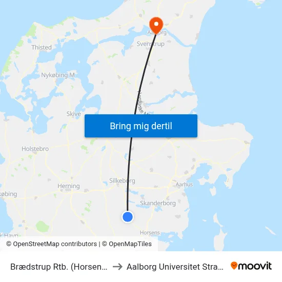 Brædstrup Rtb. (Horsens Kom) to Aalborg Universitet Strandvejen map