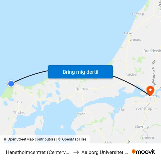 Hanstholmcentret (Centervej / Hanstholm) to Aalborg Universitet Strandvejen map