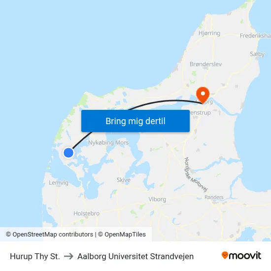 Hurup Thy St. to Aalborg Universitet Strandvejen map