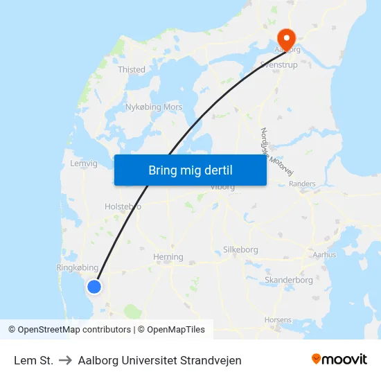 Lem St. to Aalborg Universitet Strandvejen map