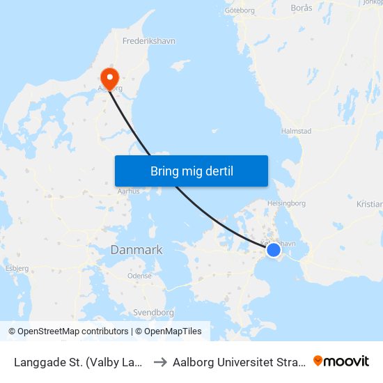 Langgade St. (Valby Langgade) to Aalborg Universitet Strandvejen map