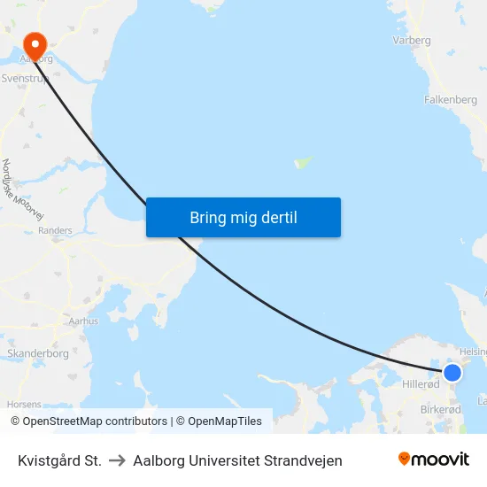 Kvistgård St. to Aalborg Universitet Strandvejen map