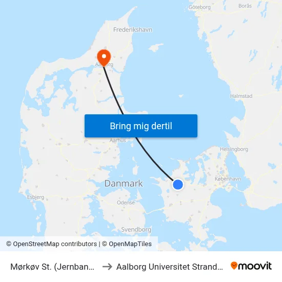 Mørkøv St. (Jernbanevej) to Aalborg Universitet Strandvejen map