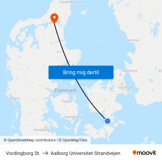 Vordingborg St. to Aalborg Universitet Strandvejen map