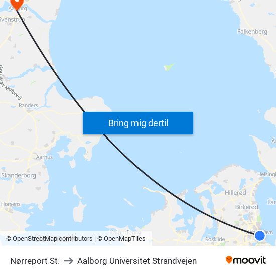 Nørreport St. to Aalborg Universitet Strandvejen map