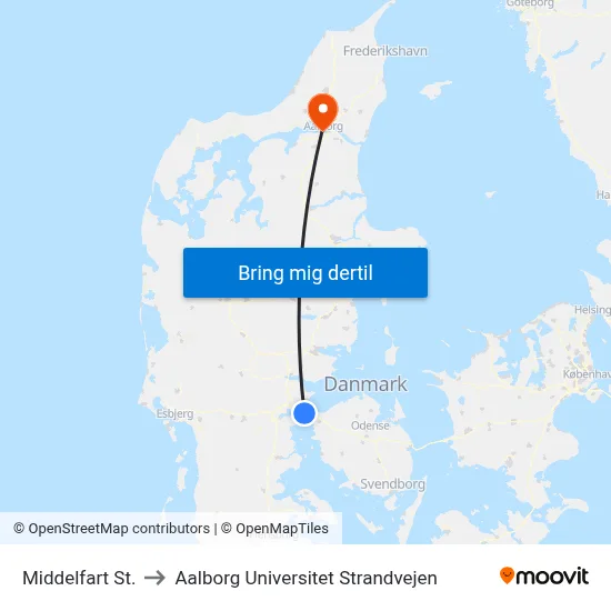 Middelfart St. to Aalborg Universitet Strandvejen map