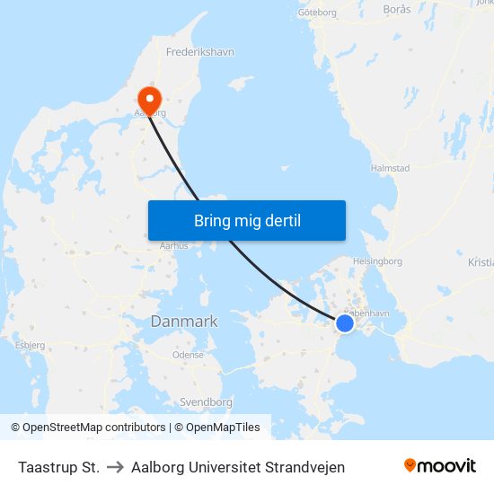 Taastrup St. to Aalborg Universitet Strandvejen map
