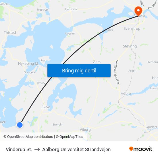 Vinderup St. to Aalborg Universitet Strandvejen map