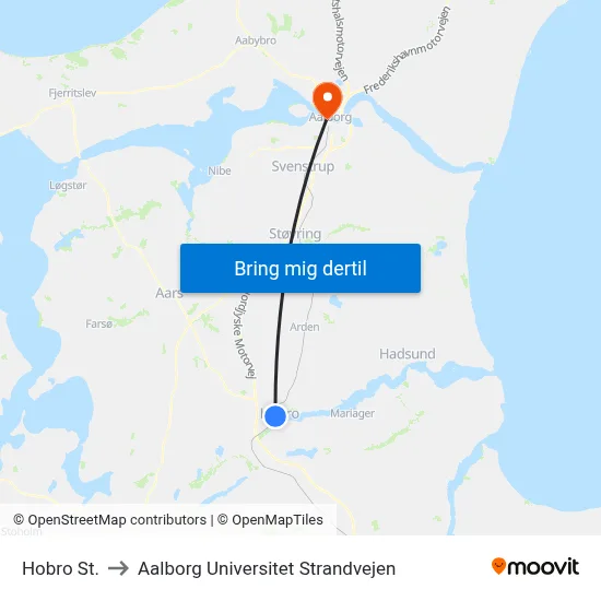 Hobro St. to Aalborg Universitet Strandvejen map