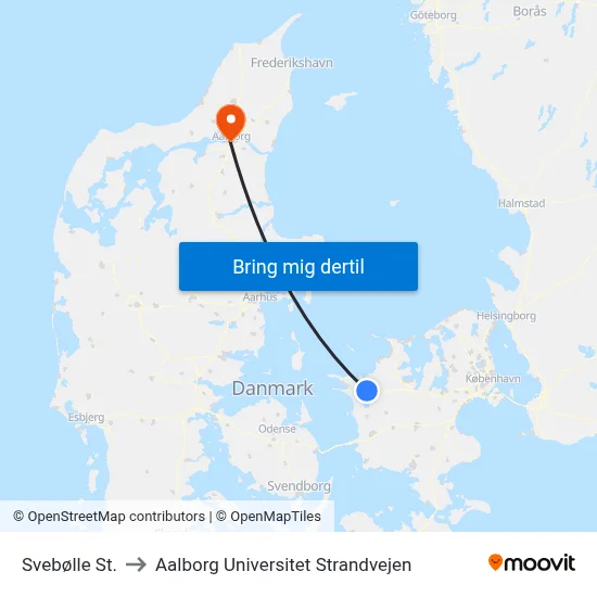 Svebølle St. to Aalborg Universitet Strandvejen map