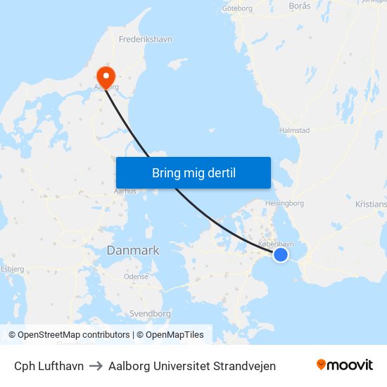 Cph Lufthavn to Aalborg Universitet Strandvejen map