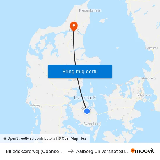 Billedskærervej (Odense Kommune) to Aalborg Universitet Strandvejen map