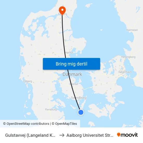 Gulstavvej (Langeland Kommune) to Aalborg Universitet Strandvejen map