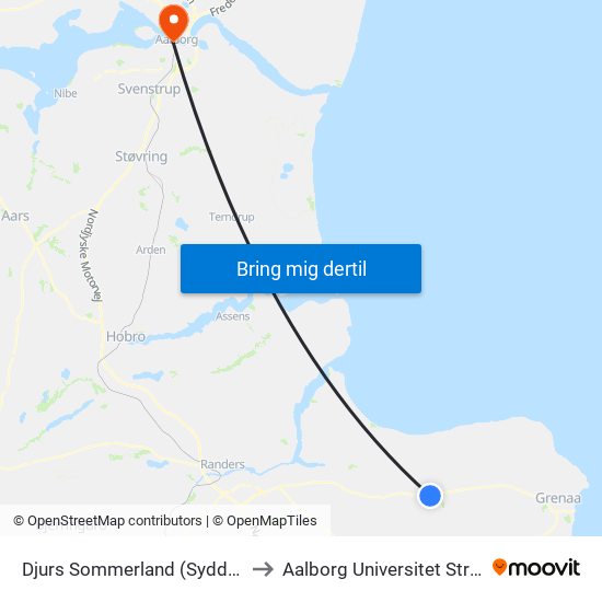 Djurs Sommerland (Syddjurs Kom) to Aalborg Universitet Strandvejen map