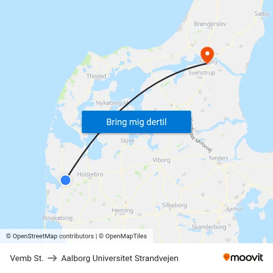 Vemb St. to Aalborg Universitet Strandvejen map