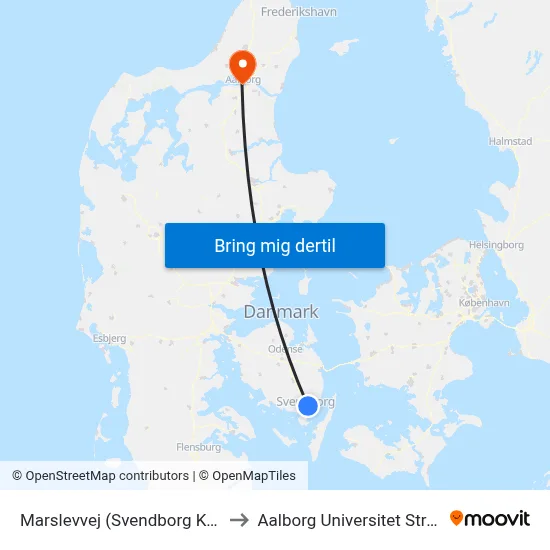 Marslevvej (Svendborg Kommune) to Aalborg Universitet Strandvejen map