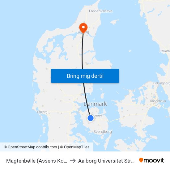 Magtenbølle (Assens Kommune) to Aalborg Universitet Strandvejen map
