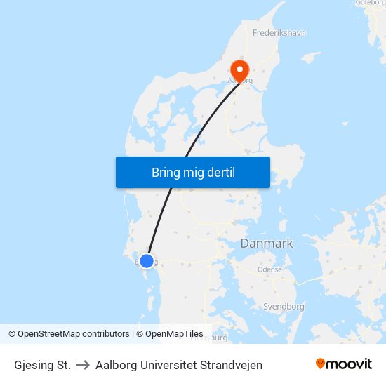 Gjesing St. to Aalborg Universitet Strandvejen map