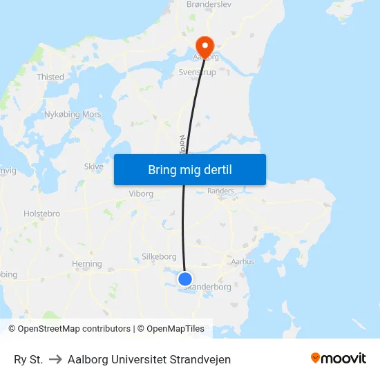 Ry St. to Aalborg Universitet Strandvejen map