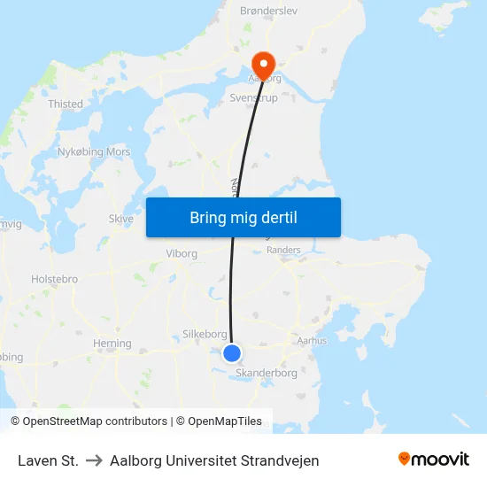 Laven St. to Aalborg Universitet Strandvejen map