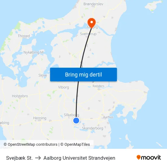 Svejbæk St. to Aalborg Universitet Strandvejen map