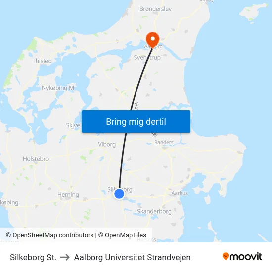 Silkeborg St. to Aalborg Universitet Strandvejen map