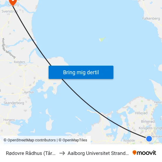 Rødovre Rådhus (Tårnvej) to Aalborg Universitet Strandvejen map