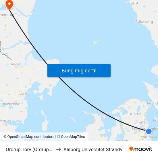 Ordrup Torv (Ordrupvej) to Aalborg Universitet Strandvejen map