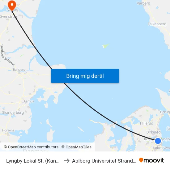 Lyngby Lokal St. (Kanalvej) to Aalborg Universitet Strandvejen map