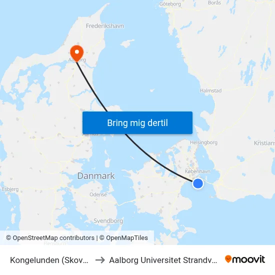 Kongelunden (Skovvej) to Aalborg Universitet Strandvejen map