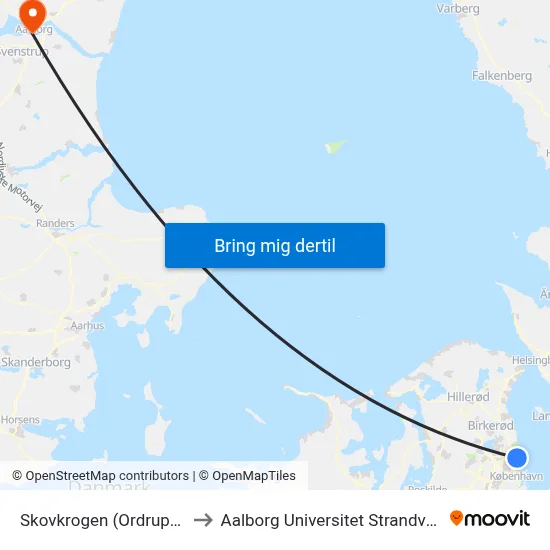 Skovkrogen (Ordrupvej) to Aalborg Universitet Strandvejen map