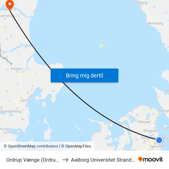 Ordrup Vænge (Ordrupvej) to Aalborg Universitet Strandvejen map
