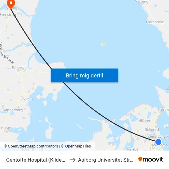 Gentofte Hospital (Kildegårdsvej) to Aalborg Universitet Strandvejen map
