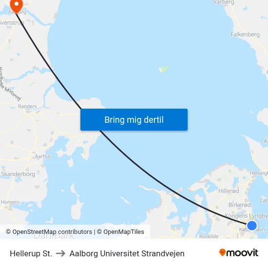 Hellerup St. to Aalborg Universitet Strandvejen map